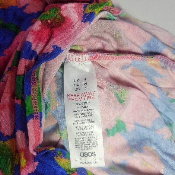 ASOS Design Tropical Floral Print Ruched Tank Swim Coverup Dress Size US 2 - Picture 6 of 9